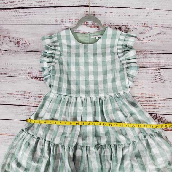 English Factory Cottagecore Dress S GreenWhite Check Ruffle Tiered Peasant - Picture 13 of 14